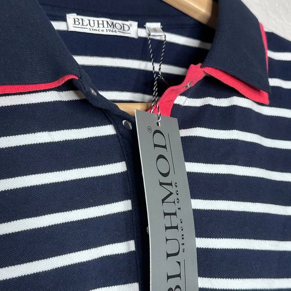 BLUHMOD Small Blue and White Stripped Polo with Pink Lining - Picture 4 of 7